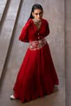 Seeaash_Red Shirt Bamber Satin Embroidery Floral Lapel Cutwork Lehenga With Blouse _Online_at_Aza_Fashions