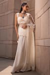 Buy_Seeaash_White Crepe Embroidery Sequins Sweetheart Pearl Pre-draped Saree And Harness Set _at_Aza_Fashions