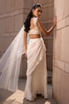 Shop_Seeaash_White Crepe Embroidery Sequins Sweetheart Pearl Pre-draped Saree And Harness Set _at_Aza_Fashions