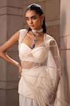 Buy_Seeaash_White Crepe Embroidery Sequins Sweetheart Pearl Pre-draped Saree And Harness Set _Online_at_Aza_Fashions