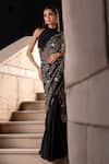 Seeaash_Black Blouse And Pre-draped Saree Crepe Embroidery Pearls Floral Jaal Set _Online_at_Aza_Fashions