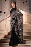 Buy_Seeaash_Black Blouse And Pre-draped Saree Crepe Embroidery Pearls Floral Jaal Set _Online_at_Aza_Fashions