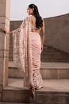 Shop_Seeaash_Pink Crepe Embroidery Floral Leaf Neck Applique Pre-draped Saree With Blouse_at_Aza_Fashions