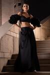 Buy_Seeaash_Black Blouse And Skirt Bamber Satin Embroidery Pearls Ruffle Cape & Draped Set _at_Aza_Fashions