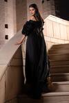 Shop_Seeaash_Black Blouse And Skirt Bamber Satin Embroidery Pearls Ruffle Cape & Draped Set_at_Aza_Fashions