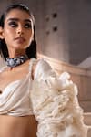 Seeaash_White Blouse And Skirt Bamber Satin Embroidery Ruffle Long Cape & Draped Set _at_Aza_Fashions