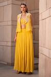 Seeaash_Yellow Blouse Chikankari Jaal Embroidery Pearls Jacket Bustier And Gilet Set_Online_at_Aza_Fashions