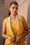 Shop_Seeaash_Yellow Blouse Chikankari Jaal Embroidery Pearls Jacket Bustier And Gilet Set_Online_at_Aza_Fashions