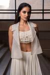 Buy_Seeaash_White Blouse Chikankari Jaal Embroidery Pearls Jacket Bustier And Gilet Set_Online_at_Aza_Fashions