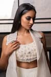 Shop_Seeaash_White Blouse Chikankari Jaal Embroidery Pearls Jacket Bustier And Gilet Set _Online_at_Aza_Fashions