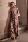 Buy_Seeaash_Brown Blouse Chikankari Jaal Embroidery Floral Applique Cape And Pant Set _Online_at_Aza_Fashions