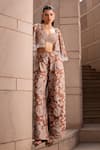 Seeaash_Brown Blouse Chikankari Jaal Embroidery Floral Applique Cape And Pant Set _at_Aza_Fashions