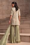 Shop_Seeaash_Green Kurta Organza Embroidery Jaal Round Floral Applique And Gharara Set_at_Aza_Fashions