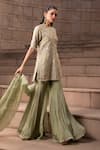 Buy_Seeaash_Green Kurta Organza Embroidery Jaal Round Floral Applique And Gharara Set_Online_at_Aza_Fashions