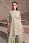 Seeaash_Green Kurta Organza Embroidery Jaal Round Floral Applique And Gharara Set_at_Aza_Fashions