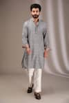 Buy_Rabani & Rakha_Blue Silk, Cotton Embroidery Thread Kurta With Solid Pant _at_Aza_Fashions