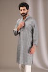 Rabani & Rakha_Blue Silk, Cotton Embroidery Thread Kurta With Solid Pant _Online_at_Aza_Fashions