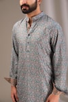 Shop_Rabani & Rakha_Blue Silk, Cotton Embroidery Thread Kurta With Solid Pant _Online_at_Aza_Fashions