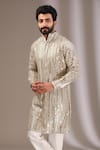 Rabani & Rakha_Ivory Kurta Georgette Embroidery Mirror With Pant _Online_at_Aza_Fashions