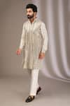 Buy_Rabani & Rakha_Ivory Kurta Georgette Embroidery Mirror And Pant Set _at_Aza_Fashions