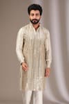 Buy_Rabani & Rakha_Ivory Kurta Georgette Embroidery Mirror And Pant Set _Online_at_Aza_Fashions