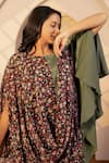 Buy_B'Infinite_Green Satin Printed Floral Round Draped Top 