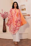 Buy_B'Infinite_Orange Satin Printed Primrose Round Draped Top _at_Aza_Fashions