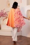 Shop_B'Infinite_Orange Satin Printed Primrose Round Draped Top _at_Aza_Fashions