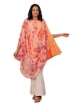 B'Infinite_Orange Satin Printed Primrose Round Draped Top _Online_at_Aza_Fashions