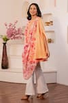 B'Infinite_Orange Satin Printed Primrose Round Draped Top _at_Aza_Fashions