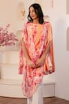 Shop_B'Infinite_Orange Satin Printed Primrose Round Draped Top 