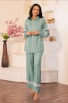 Buy_B'Infinite_Blue Soft Linen Embellished Lace Collar Shirt And Pant Set _at_Aza_Fashions