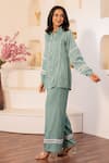 Shop_B'Infinite_Blue Soft Linen Embellished Lace Collar Shirt And Pant Set _Online_at_Aza_Fashions