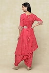 Pink City by Sarika_Red Silk Printed Bandhani Round Cape And Draped Dhoti Pant Set _Online_at_Aza_Fashions