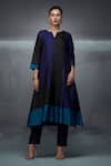 Buy_Nachiket Barve_Blue Kurta Silk Notched Color Blocked Palazzo Set _at_Aza_Fashions