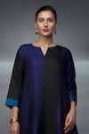 Nachiket Barve_Blue Kurta Silk Notched Color Blocked Palazzo Set _at_Aza_Fashions