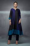 Buy_Nachiket Barve_Black Kurta Silk Notched Color Block Pattern _at_Aza_Fashions