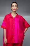 Buy_Nachiket Barve_Red Shirt Silk Collared Color Block Crushed _at_Aza_Fashions