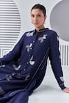 Buy_Nachiket Barve_Blue Dress Chanderi Silk Embroidery Thread Mandarin Collar Panelled _Online_at_Aza_Fashions