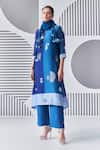 Buy_Nachiket Barve_Blue Kurta Chanderi Embroidery Thread Mandarin Collar Colorblock Palazzo Set _at_Aza_Fashions