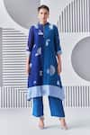 Buy_Nachiket Barve_Blue Kurta Chanderi Embroidery Thread Mandarin Colorblock Work And Palazzo Set _at_Aza_Fashions