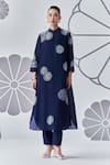 Buy_Nachiket Barve_Blue Kurta Chanderi Silk Embroidery Floral Mandarin  _at_Aza_Fashions