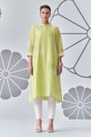 Buy_Nachiket Barve_Green Kurta Chanderi Silk Embroidery Floral Mandarin Bloom Tunic _at_Aza_Fashions