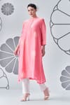 Buy_Nachiket Barve_Pink Kurta Chanderi Silk Embroidery Floral Mandarin Scattered Tunic _at_Aza_Fashions