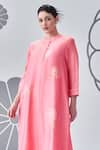 Nachiket Barve_Pink Kurta Chanderi Silk Embroidery Floral Mandarin Scattered Tunic _Online_at_Aza_Fashions