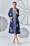 Buy_Nachiket Barve_Blue Jacket Chanderi Embroidery Floral Lapel Collar With Dress _at_Aza_Fashions