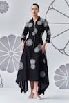 Buy_Nachiket Barve_Black Denim Embroidery Floral Collar Asymmetric Dress _at_Aza_Fashions