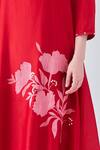 Nachiket Barve_Red Kurta Chanderi Silk Embroidered Thread Mandarin Collar Floral Asymmetric _Online_at_Aza_Fashions