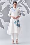 Buy_Nachiket Barve_Ivory Kurta Chanderi Silk Embroidered Thread Mandarin Collar Asymmetric _at_Aza_Fashions