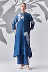 Buy_Nachiket Barve_Blue Kurta Chanderi Silk Embroidered Thread Mandarin Collar Floral _at_Aza_Fashions